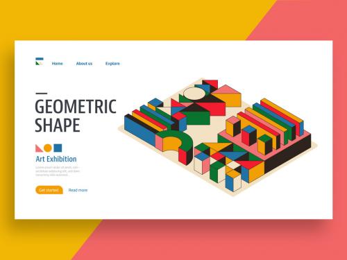 Website Landing Page Template with Geometric Shapes