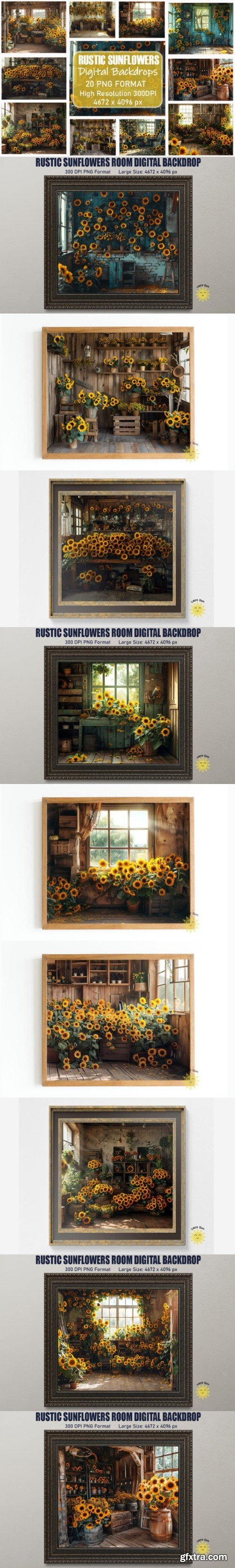 Rustic Sunflowers Room Digital Backdrops