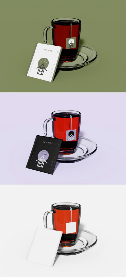 Tea Bag with Glass Cup Mockup