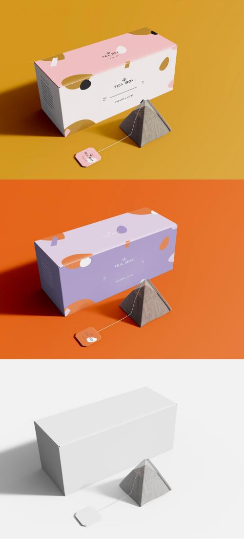 Tea Bag Box with Pyramid Sachet Mockup
