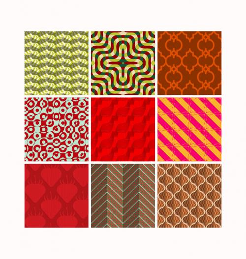 Seamless Pattern Set with Retro Colored Geometric Shapes and 3D Shadow Effect
