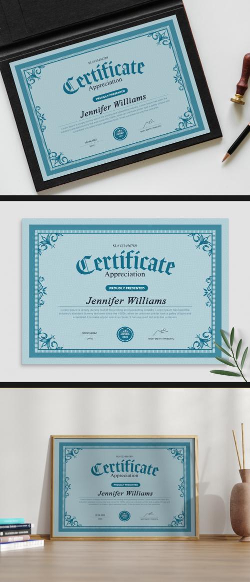 Certificate of Appreciation Layout with Ornate Border