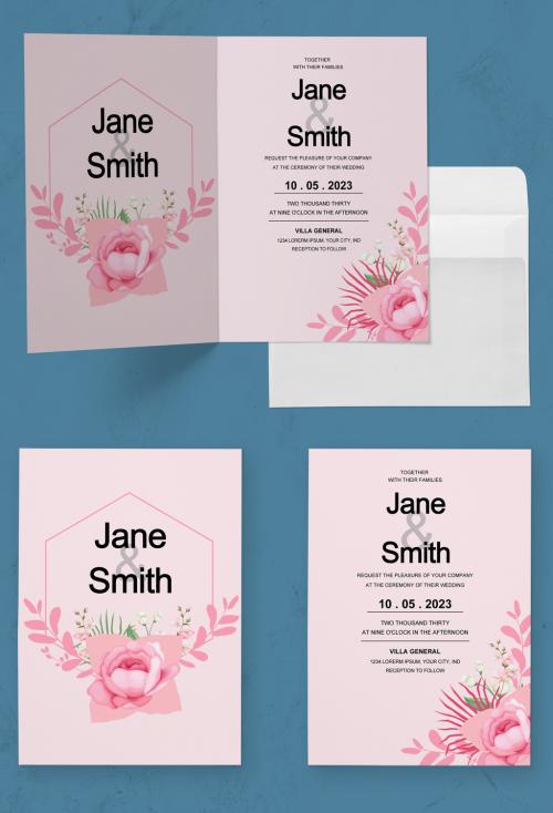 Wedding Invitation Layout with Watercolor Elements