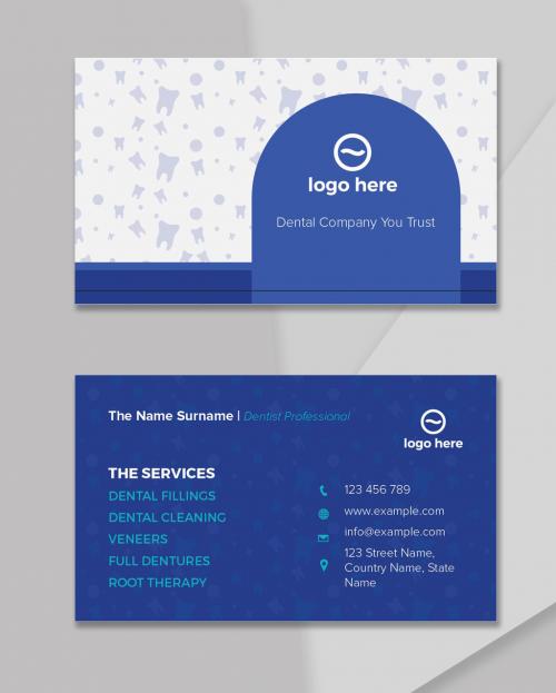 Dentist Business Card with Blue Accents
