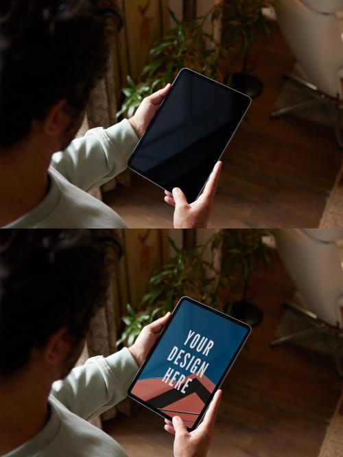 Man Standing Using a Tablet Mockup
