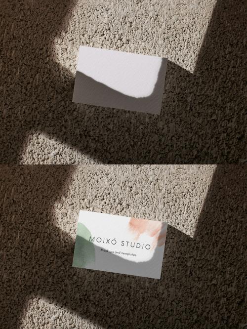Business Card Stack Mockup on a Concrete Floor with Shadow