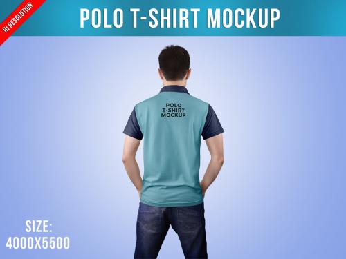 Man in Polo T-Shirt Mockup - Back View