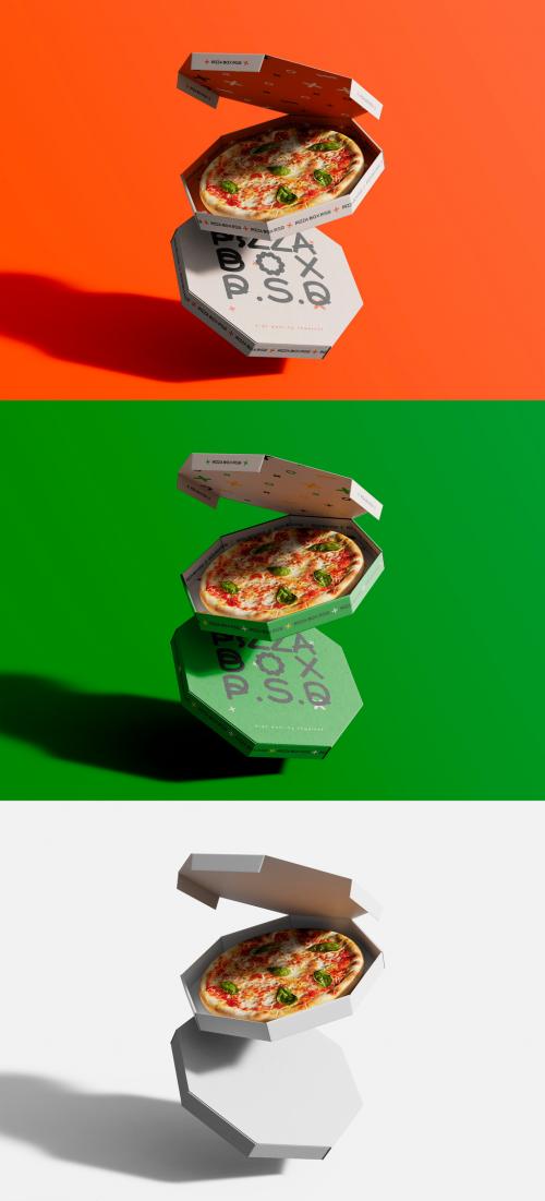 3D Levitating Octagon Pizza Boxes Mockup
