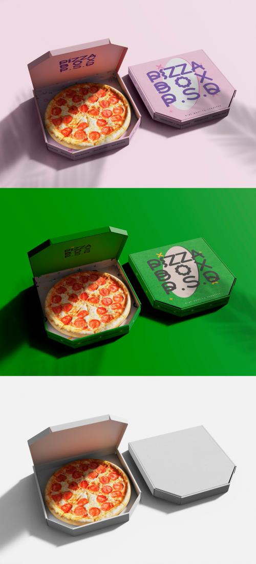 3D Opened and Closed Pizza Boxes Mockup