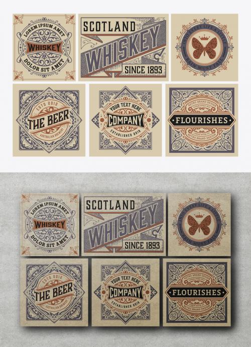 Set of 6 Vintage Labels for Packing