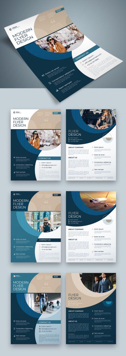 Flyer Layout with Beige Layered Circle Shapes