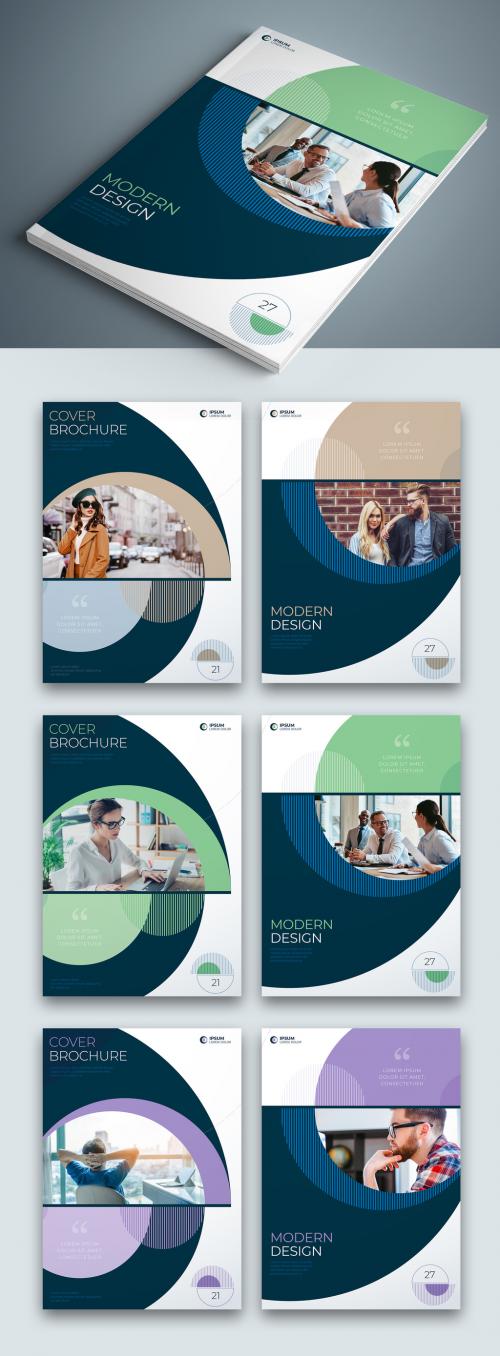 Business Report Cover Layout Set with Soft Circle Elements