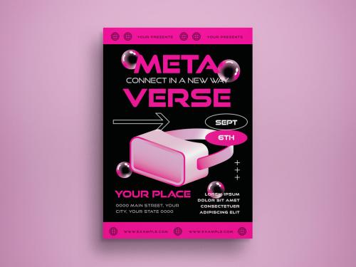 3D Pink Metaverse Flyer Layout