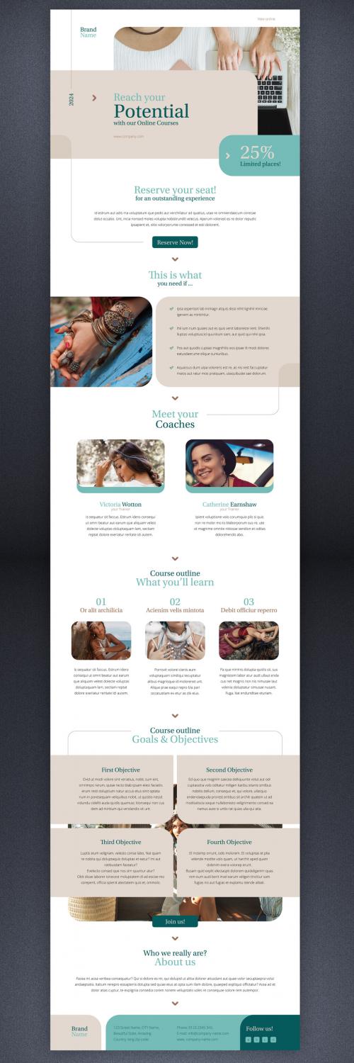 Courses Promotion Email Newsletter with Turquoise and Beige Accents