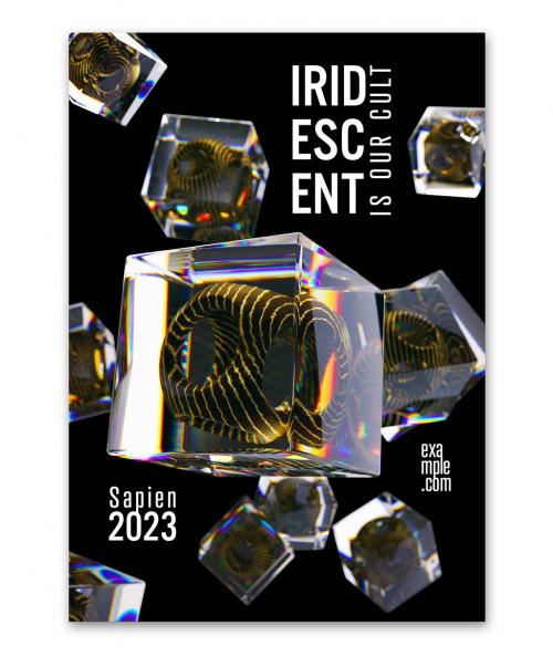 Creative Poster Layout with Composition of 3D Glass Cubes
