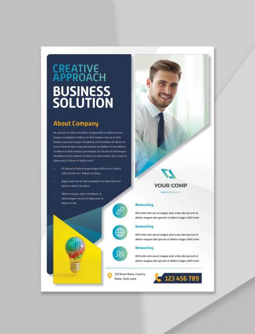 Business Flyer with Blue Color and Abstract Elements