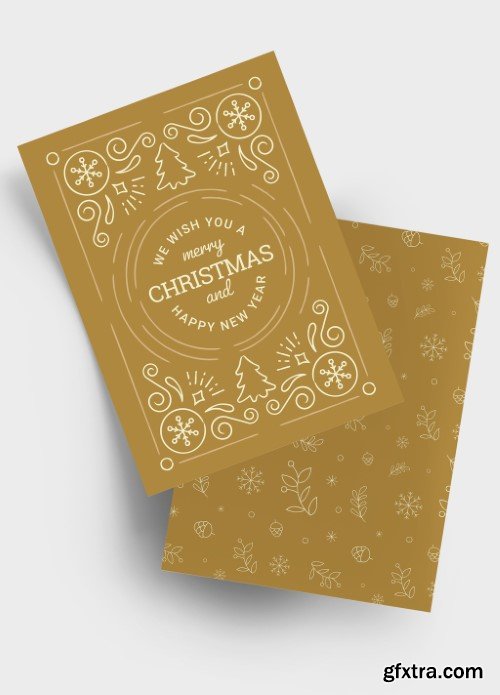 Christmas Card Invitation Layout with Hand Drawn Border Ornaments