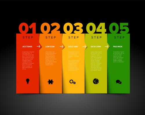 Five Color Steps Elements Columns Dark Template with Big Numbers