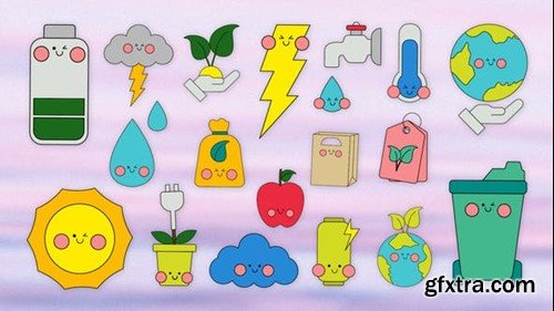 Videohive Sticker Pack - Ecology Doodle Kawaii After Effects Project Template 51802887