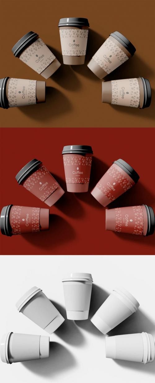 Top View Five Coffee Cup Mockup