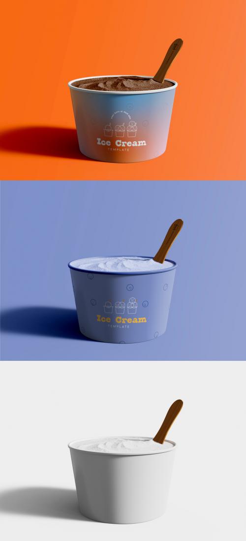 3D Ice Cream Cup with Wooden Stick Mockup