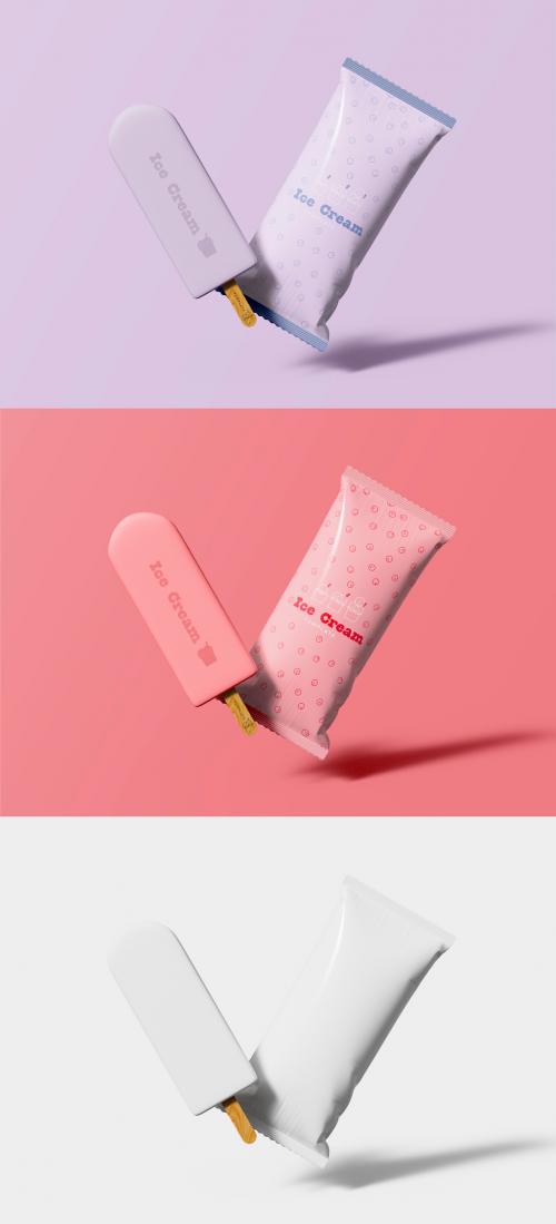 3D Ice Cream Stick with Packaging Mockup