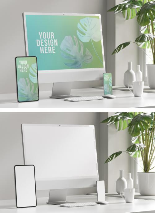 Minimal White Desktop with Devices