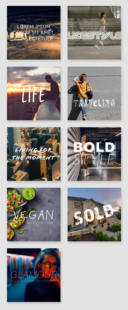 Set of Social Media Layouts with White Typography Styles