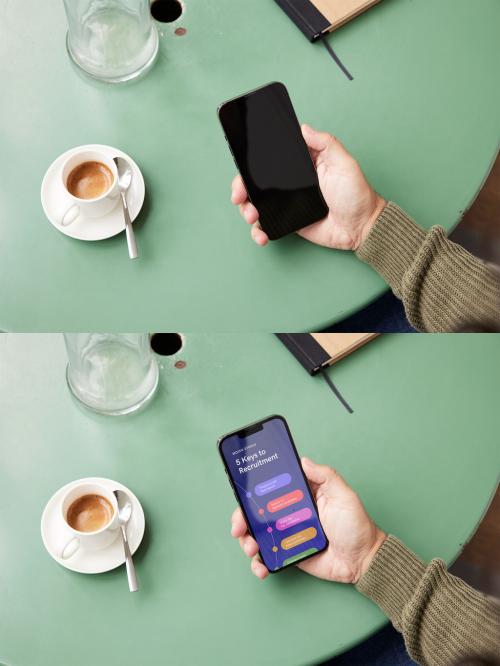 Smartphone Mockup with Hand on Green Background