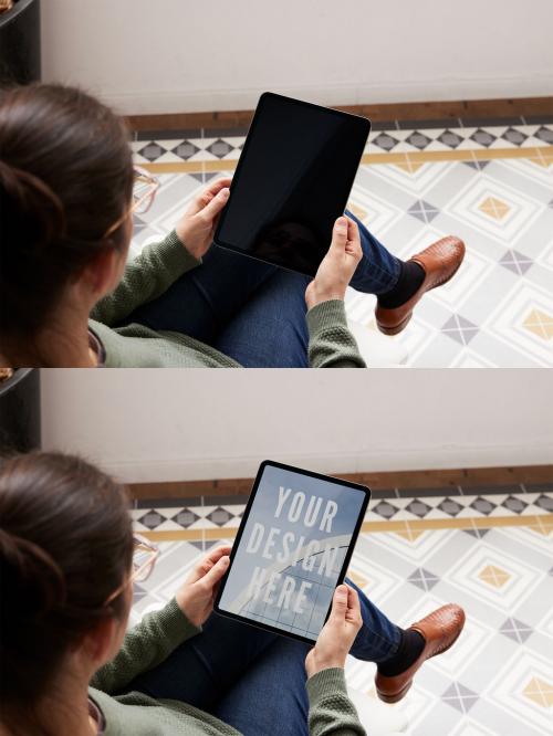 Anonymous Woman Using Tablet Mockup