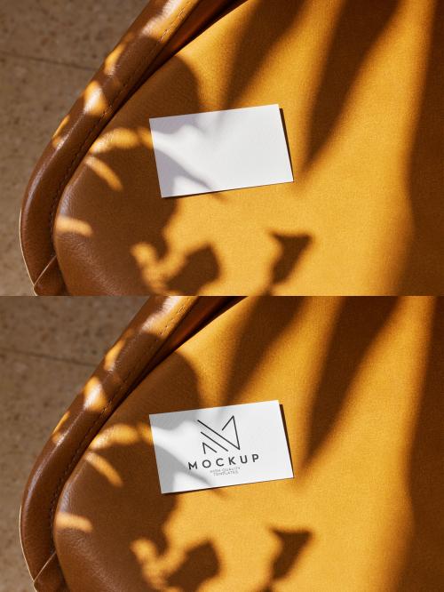Business Card Mockup on Leather Chair with Shadows