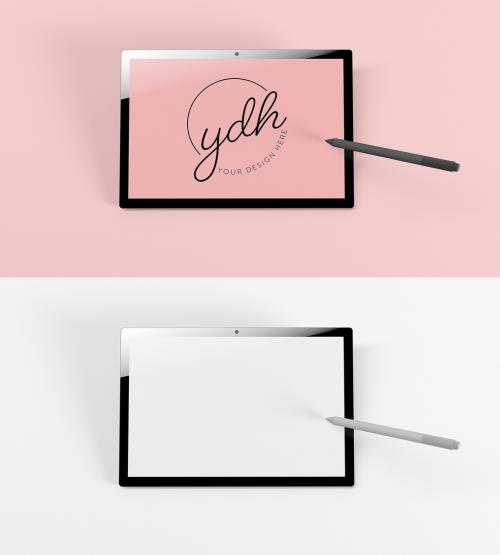 Top View Tablet with Electronic Pen Mockup