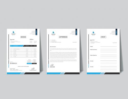 Branding Stationery Suite Layout with Invoice Minimal Blue Style