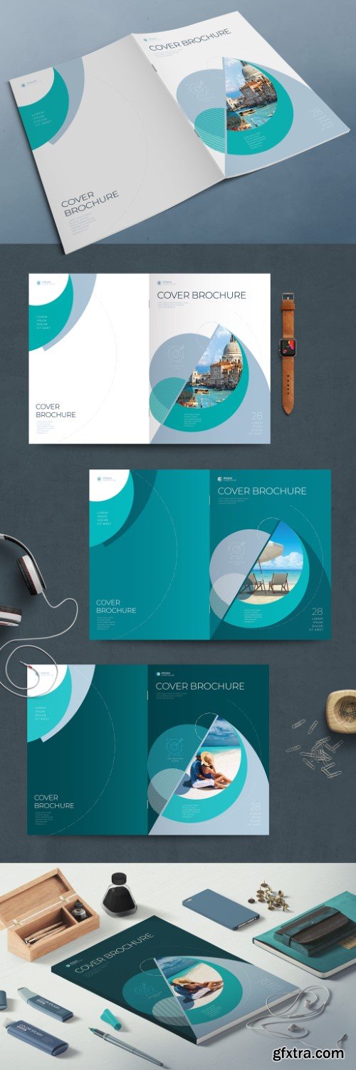 Business Report Cover Layout Set with Teal Circle Elements