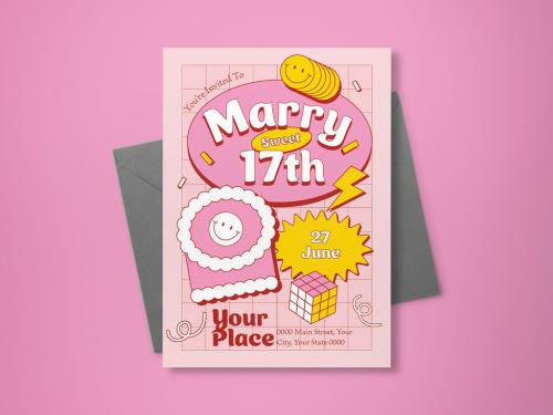 Pink Flat Design Birthday Invitation Layout