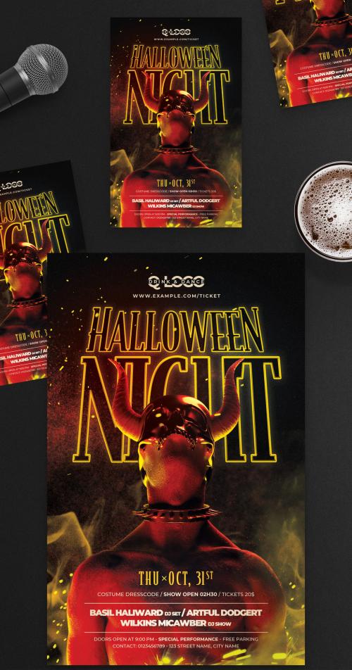 Halloween Night Flyer Poster with Monster