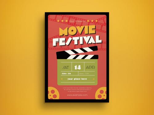 Orange Flat Design Movie Festival Flyer Layout