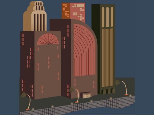 Blue Art Deco City Scape Illustration