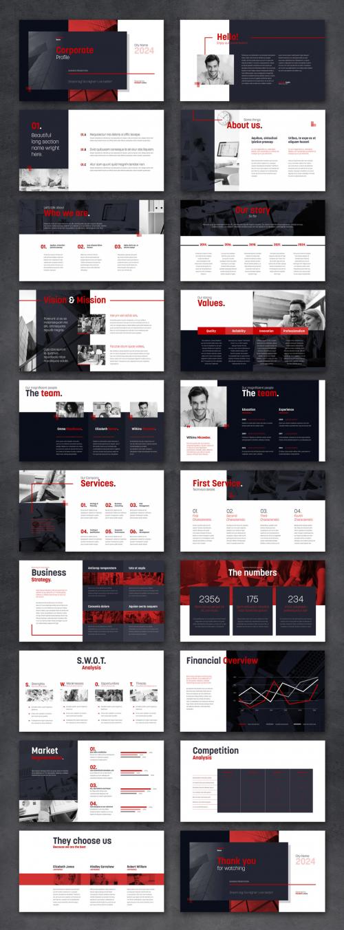 Business Corporate Presentation with Red and Dark Grey Accents