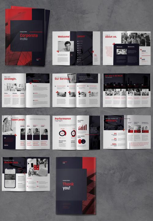 Business Company Profile Brochure with Red and Blue Accents