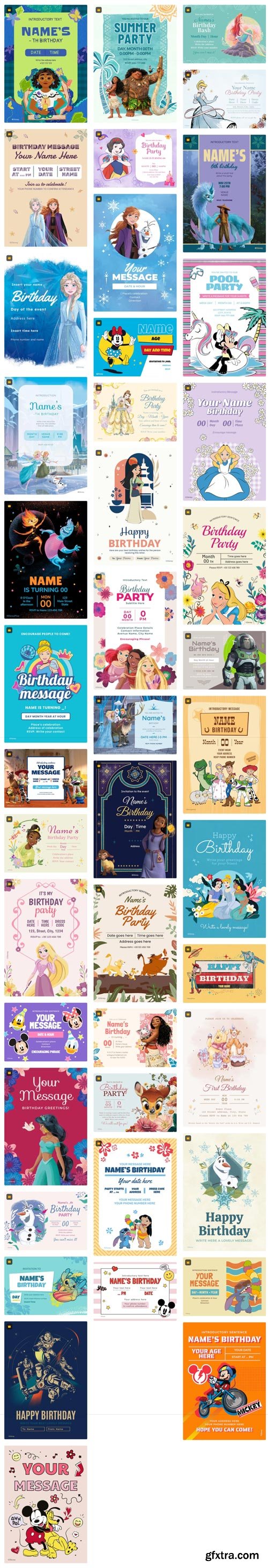Premium Vector Collections - Disney Pixar Birthday Invitations - 43xEPS