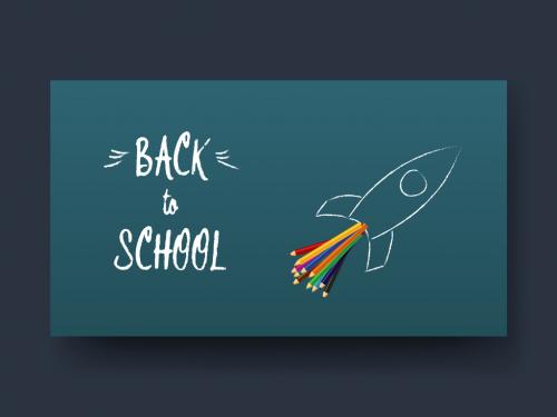 Back to School Horizontal Banner with Spaceship