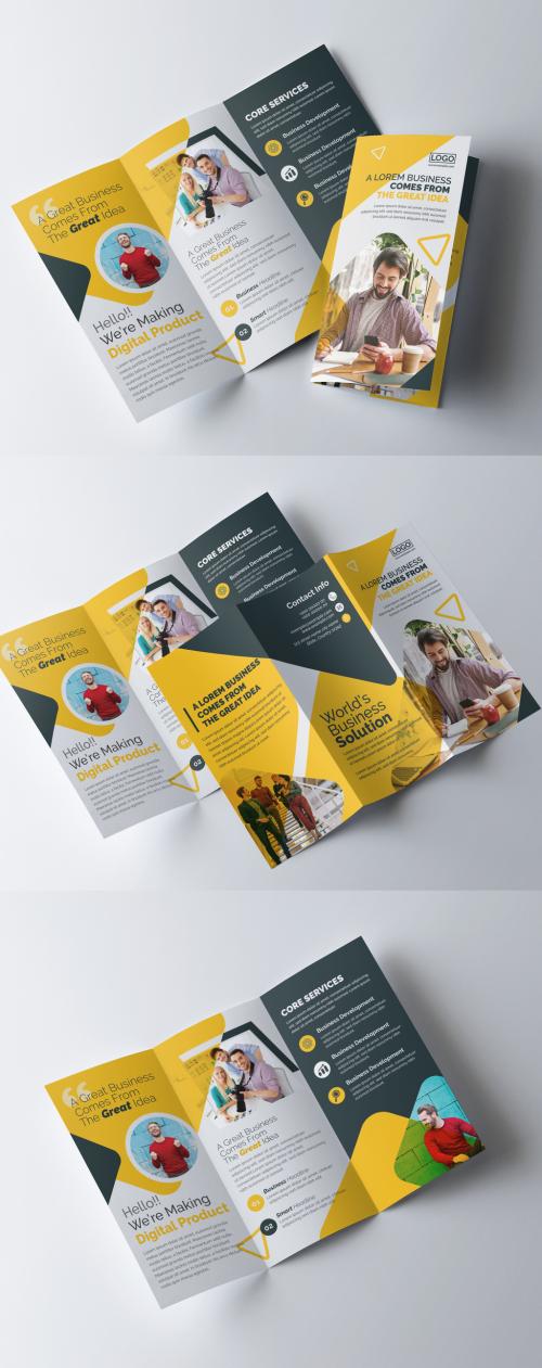 Corporate Trifold Brochure Template with Yellow & Dark Accents