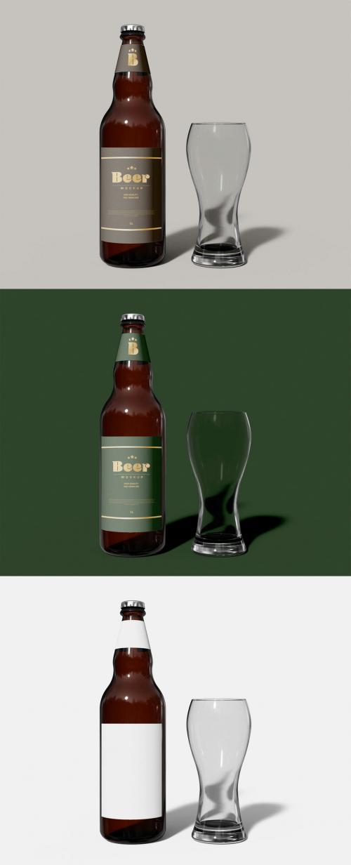 Beer Bottles with Glass Mockup