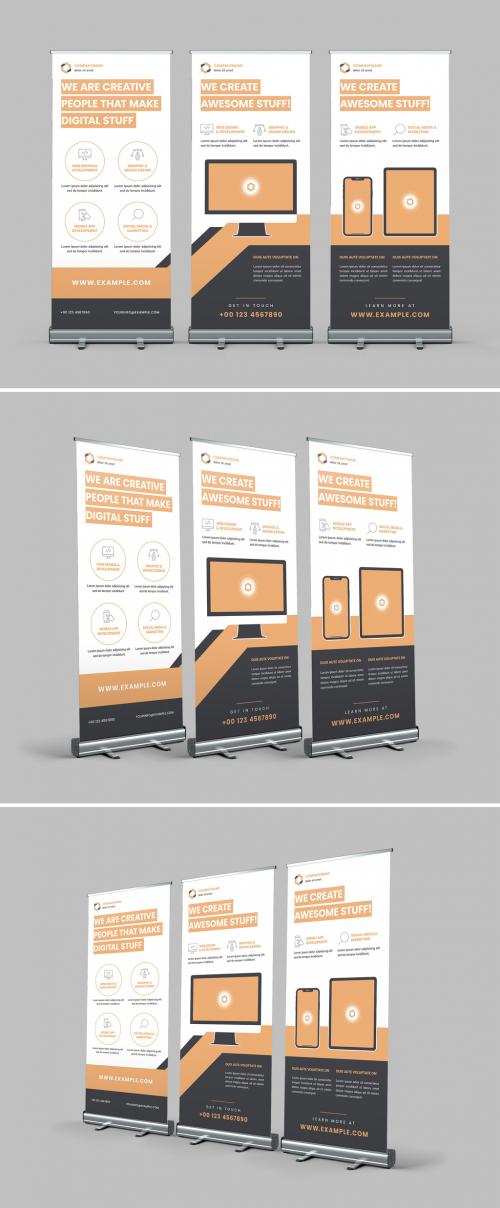 Rollup Banner Set Design Agency Layout with Orange Accents