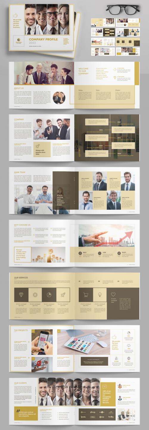 Company Profile Landscape Layout with Golden Accents