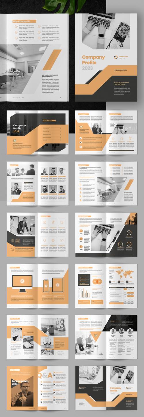 Company Profile Layout with Orange Accents