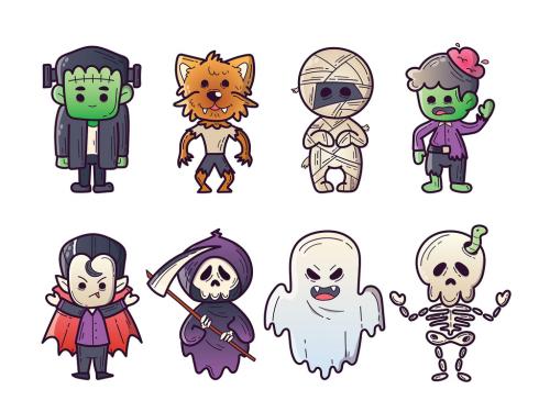 Halloween Cartoon Characters Vector Clipart