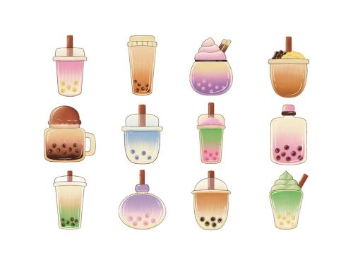 Boba Bubble Tea Clipart Icons