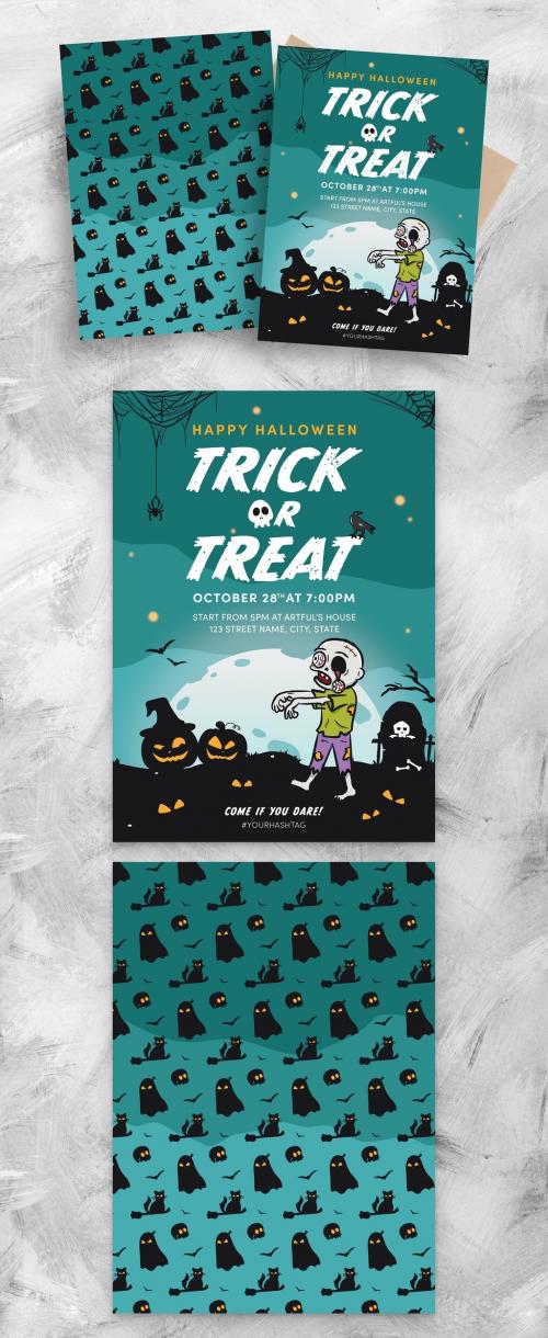 Blue Halloween Flyer with Zombie Character